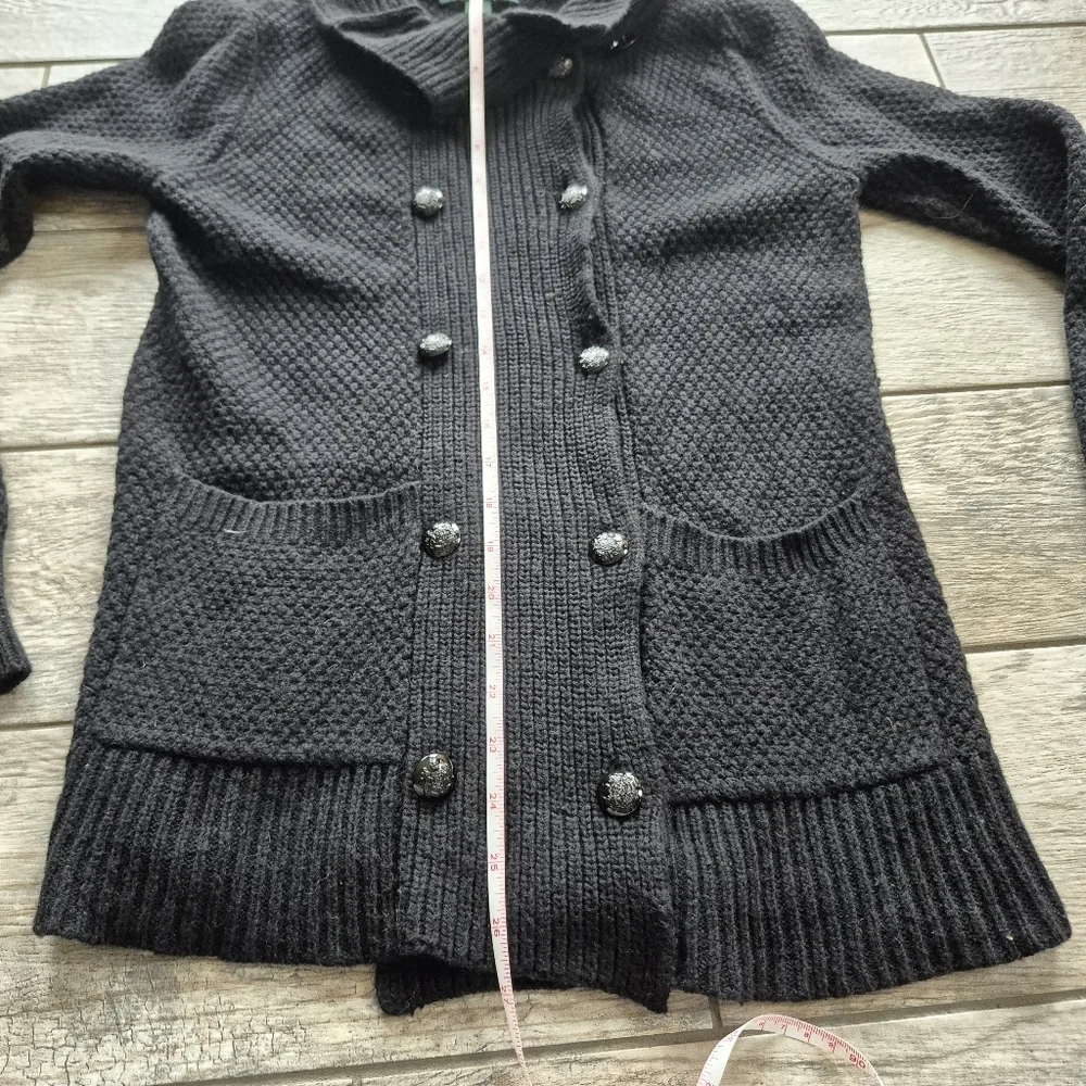 Lauren Ralph Lauren Black Wool Blend Double Breasted Cardigan Sweater Size M